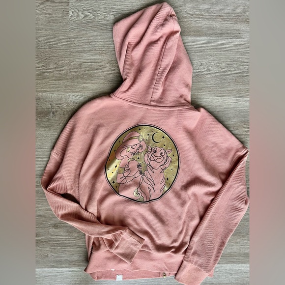 Disney Princess Jasmine Small Pink and Gold Waffle Knit Zip Up Hoodie - Picture 1 of 5